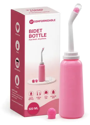 Produktbild von Comformidable Peri Bottle – Tragbares Bidet 500 ml – 2 Aufsätze, Intimdusche für Wochenbett & Reise