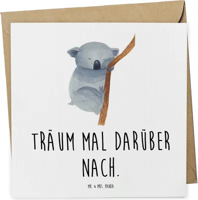 Produktbild von Mr. & Mrs. Panda Glückwunschkarte Koalabär - Weiß - Geschenk, Träumen, Lustige Sprüche, doppelkarte, faltkarte, Klappkarte, Grußkarte, Traumland, anlasskarte, schlafen