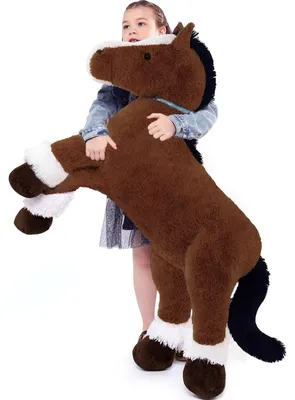 Image de Grand ours en peluche en forme de cheval - 120 cm - Marron