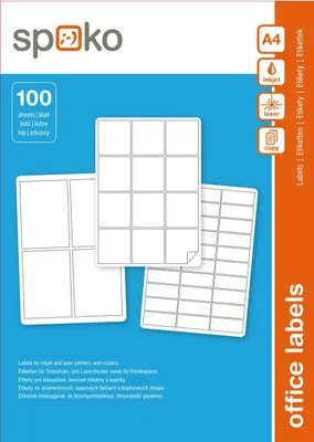 Obrázek produktu pro Spoko samolepicí etikety 38 x 21,2 mm, papír/A4, bílé - 6500 ks