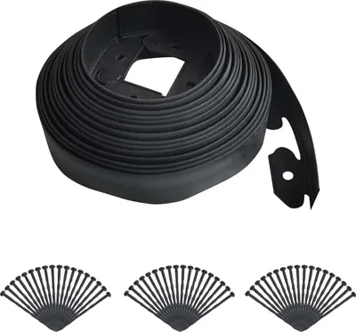 Produktbild von Garten Beetkante - Flexible Kunststoff Rasenkante - 10 m Länge - 10 cm Höhe - Mit 30 Erdankern - Für Beete & Rasen - Schwarz