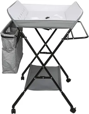 Image de Table à langer pliable - Commode pour bébé - Meuble de soins pour bébé - Réglable en hauteur - 80 x 63 x 93-99 cm