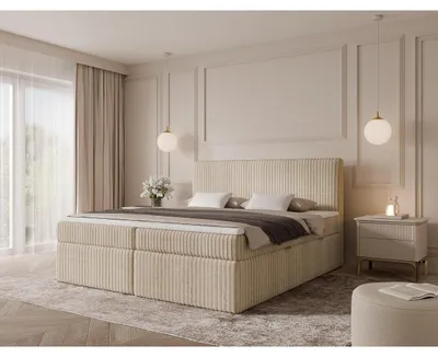 Produktbild von 180 cm Boxspringbett ELISIO mit gepolstertem Kopfteil, 7-Zonen-Taschenfederkernmatratze H3/H4, 2 Bettkästen, TILIA Breitcord, ohne Topper