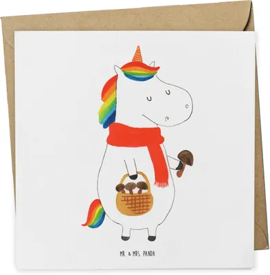 Produktbild von Mr. & Mrs. Panda Klappkarte Einhorn Pilz - Weiß - Geschenk, Motivation, Spruch, anlasskarte, Grußkarte, Glückwunschkarte, Einhörner, Unicorn, doppelkarte, faltkarte