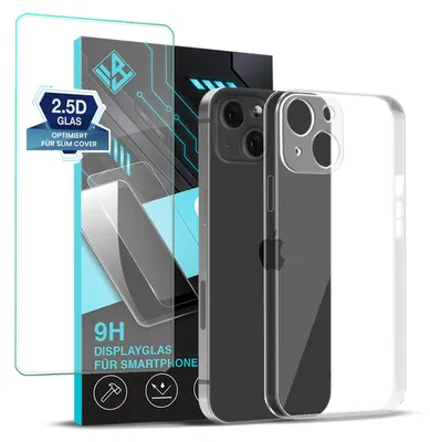 Produktbild von Handyhülle für Apple iPhone 14 mit 9H Displayglas Displayschutz Hülle Transparent Flexibel Elastisch Case Cover Backcover Schutzhülle