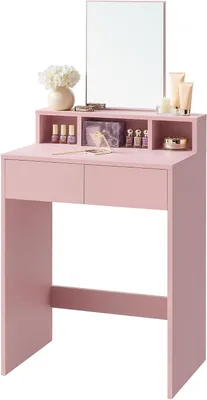 Immagine prodotto di Comò con specchio - Tavolino da trucco - Ideale per il trucco - Ampio spazio di stoccaggio - 60 x 40 cm - Rosa