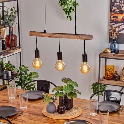 Produktbild von Tubione moderne Hängelampe aus Holz/Metall in Natur/Schwarz