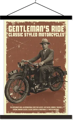 Produktbild von MuchoWow® Textilposter Mancave - Motor - Vintage - Rauchen 40x60 cm mit schwarzem Rahmen - Wanddekorationen