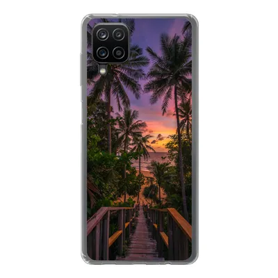 Produktbild von MuchoWow® Handyhülle Schutzhülle Hülle für Samsung Galaxy A12 Sonnenuntergang - Palmen - Strand Silikon Softcase Handy Hülle - Bild