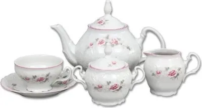 Produktbild von Teeservice, tschechisches Porzellan, Bernadotte, Rose, rosa Linie, 15 d., Thun 1794