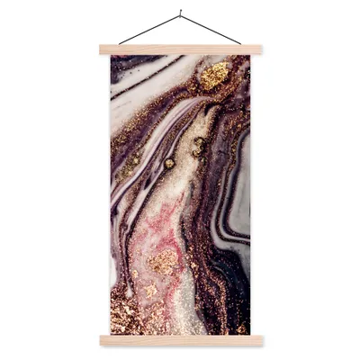 Produktbild von MuchoWow® Textilposter Marmor - Rosa - Gold - Glitzer - Marmoroptik 60x120 cm mit holzfarbenen Rahmen - Holz
