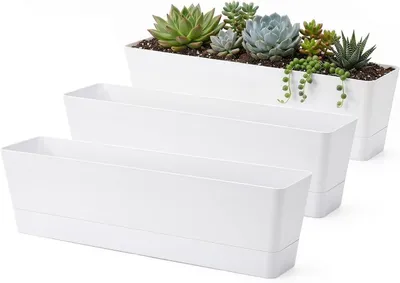 Obrázek produktu pro Truhlík na květiny, rozměry 40 x 9 cm, 3 kusy, včetně podtácek, vyrobený z plastu, určený pro pěstování květin
