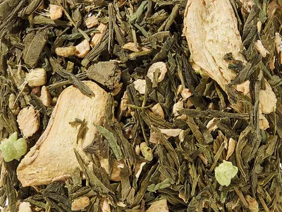 Produktbild von 1 kg  Grünteemischung k.b.A. Ginger/Matcha/Genmaicha Ingwer-Note aromatisiert DE-ÖKO-006 VO2018/848