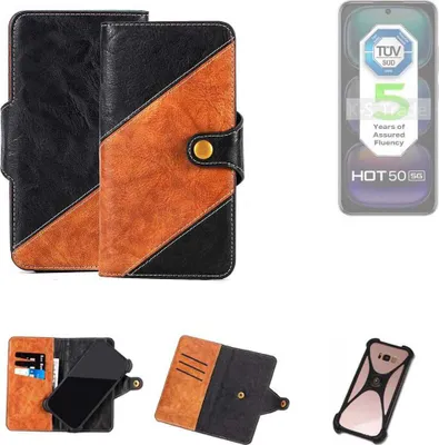 Produktbild von K-S-Trade Handyhülle Schutzhülle Bookstyle Case Wallet-Case kompatibel mit Infinix Hot 50 5G Handy Cover Bumper Klapphülle schwarz hellbraun 1x