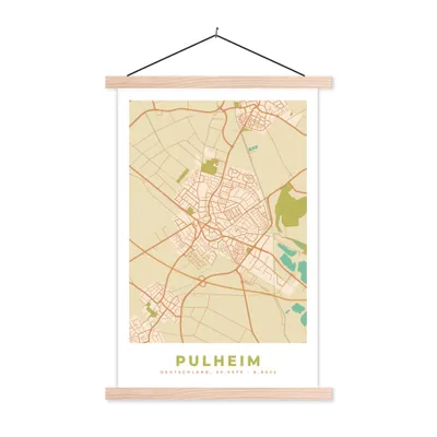 Produktbild von MuchoWow® Textilposter Karte - Pulheim - Stadtplan - Vintage - Karte 40x60 cm mit holzfarbenen Rahmen - Poster