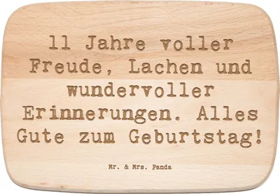 Produktbild von Mr. & Mrs. Panda Holzschneidebrett Spruch 11. Geburtstag - Transparent - Geschenk, Holzbrett, Happy Birthday, Schneidebrett, Frühstücksbrett, Frühstücksbrettchen, Alter