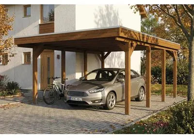 Produktbild von Einzelcarport SKAN HOLZ Friesland inkl. Pfostenanker 402 x 555 cm nussbaum