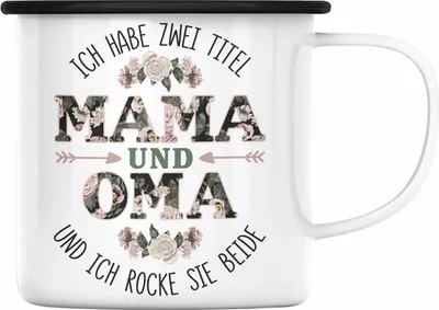 Produktbild von Trendation - Mama und Oma Emaille Tasse Geschenk für Oma Weihnachten Geburtstag Lustige Emaille Tasse Beste Oma (Schwarz)