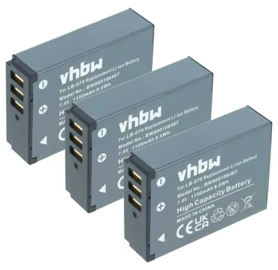 Produktbild von vhbw 3x Akku Ersatz für Kodak LB-070 für Kamera (1150 mAh, 7,4 V, Li-Ion)
