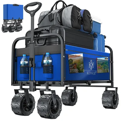 Produktbild von KESSER® Bollerwagen faltbar mit Breite Reifen Handwagen Transportkarre Gerätewagen | inkl. 2 Netztaschen | klappbar | Kunststoff-Reifen | bis 150 kg Tragkraft transportwagen Gartenanhänger