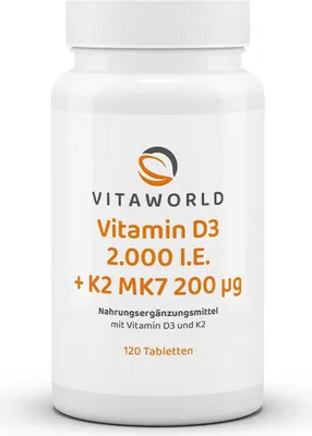 Produktbild von Vitaworld Vitamin D3 2.000 I.E. + K2 MK7 200 µg Tabletten, 120 St. Tabletten