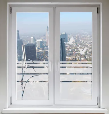 Produktbild von INDIGOS UG Fensterbild Glasdekorfolie Sichtschutzfolie Sonnenschutz Schilf Zugvögel Kranich satiniert blickdicht ORACAL® - 600mm Breite x 500mm Höhe