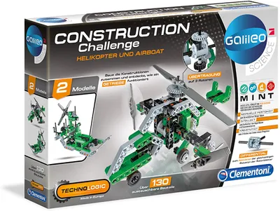 Produktbild von Clementoni Constuction Challenge – Helikopter & Airboat, Bausatz, 8 Jahr(e), 130 Stück(e)