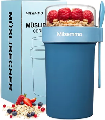 Produktbild von Müslibecher to Go 760ml Joghurtbecher Kinder Löffel Müsli Cup Cornflakes Müslibox