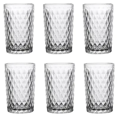 6er Set Vintage Gläser mit Diamantmuster, 0,4 l, klar