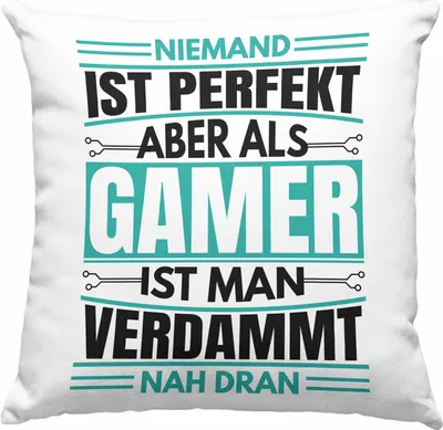 Produktbild von Trendation - Gamer Deko-Kissen mit Füllung 40x40 Geschenk Niemand Ist Perfekt Zocker Geschenkidee für Jungs (Rosa)