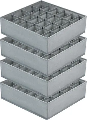 Produktbild von Famanu Aufbewahrungsboxen für Socken und Unterwäsche, Set von 4, faltbare Schubladen-Organizer mit 24 Fächern, hennepfarben