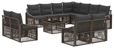 Image de Ensemble de canapés de jardin vidaXL, 12 pièces, gris, en polyrotin