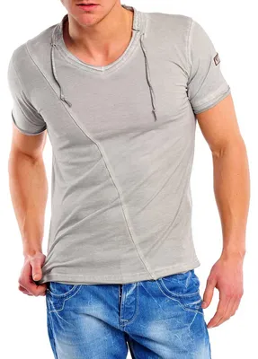 Produktbild von Reslad Herren Batik Style Used Look V-Neck T-Shirt 4019 Grau S