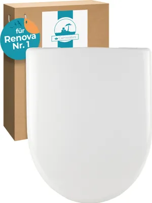 Produktbild von Calmwaters® Antibakterieller WC Sitz für Keramag Renova Nr. 1, Toilettensitz mit Absenkautomatik, Duroplast Toilettendeckel, überlappende D-Form, Edelstahlscharnier, Klodeckel, Weiß, 26ZZ3550