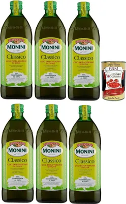 Produktbild von Italian Gourmet bundle für Monini Classico Olivenöl Extra Vergine 6x1L, kaltgepresst, italienisches natives Olivenöl, Küche & Salate + Italian Gourmet polpa