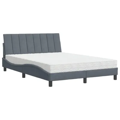 Image de vidaXL Lit avec matelas "Hanko" gris foncé 140x190 cm velours