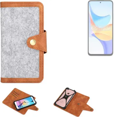 Produktbild von K-S-Trade Handyhülle kompatibel mit Honor Play 50 Schutzhülle Filz-Hülle Kunst-Leder hellgrau braun (1x)