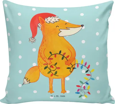 Produktbild von Mr. & Mrs. Panda Kissen 40x40 Fuchs Weihnachten - Türkis Pastell - Geschenk, Deko, Gemütliches, Sofakissen, Winter, Wintermotiv, Nikolaus, Heiligabend, Sofa