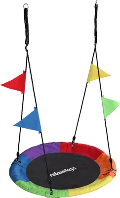 Produktbild von Relaxdays Nestschaukel, runde Hängeschaukel, mit Wimpeln, Kinder, verstellbar, outdoor, Ø: 100 cm, bis 100 kg, bunt