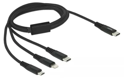Produktbild von Delock USB Ladekabel 3 in 1 USB Type-C zu Lightning / Micro USB / USB Type-C 1 m