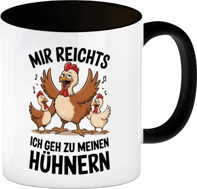 Produktbild von Drei Cartoon-Hühner - Ich geh zu meinen Hühnern Kaffeebecher in schwarz