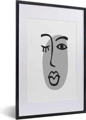 Produktbild von MuchoWow® Gerahmtes Poster Gesicht - Frau - Schwarz - Weiß 40x60 cm - Poster mit Schwarzem Bilderrahmen Wandposter Rahmen Foto Bilder - Poster in Rahmen