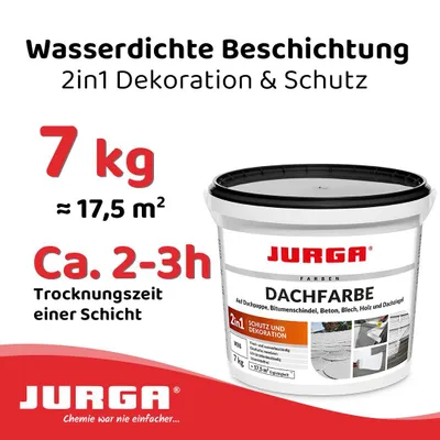 Produktbild von Jurga Dachfarbe Weiß 7 kg, Sockelfarbe WASSERDICHT, Fassadenfarbe für Außen, Dachbeschichtung für Blechdach, Bitumen, Dachpappe, Schindeln, Putz