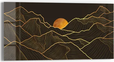 Produktbild von DEQORI Glasbild Echtglas 60x30 cm 'Goldenes Linien Gebirge' Wandbild Bild modern Deko