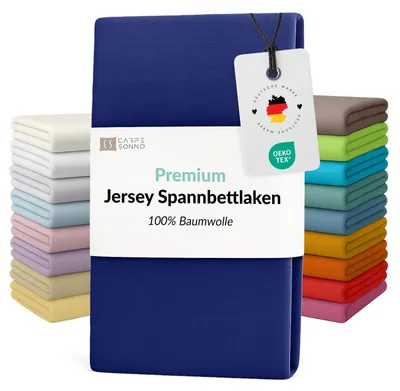 Produktbild von Mako Jersey Spannbettlaken 180x200 - 200x200 aus 100% Baumwolle Bettlaken Blau