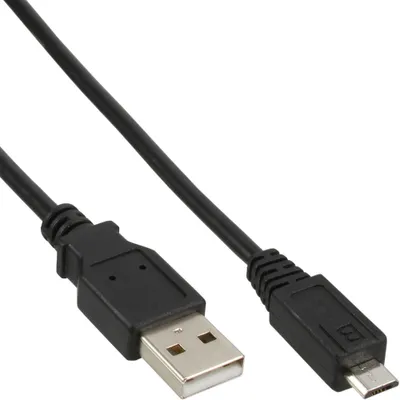 Produktbild von InLine Micro-USB 2.0 Kabel, USB-A Stecker an Micro-B Stecker, schwarz, 3m, 3 m, USB A, Micro-USB B, USB 2.0, Männlich/Männlich, Schwarz