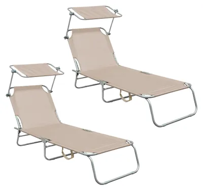 Produktbild von Aga 2x Gartenliege mit verstellbarem Dach Beige