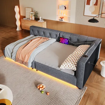 Produktbild von Abrihome Schlafsofa 90x200cm mit Lattenrost, Tagesbett Kinderbett Jugendbett mit Usb+Typ-c, Grau