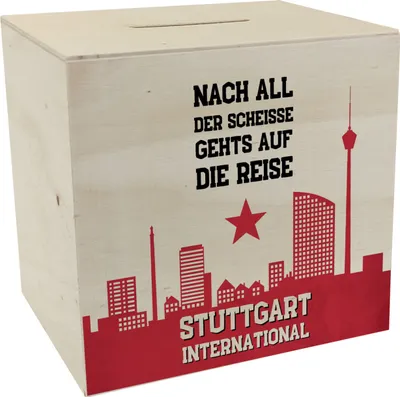 Produktbild von Stuttgart Europapokal Spardose aus Holz mit Spruch Stuttgart International
