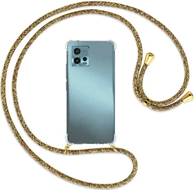 Produktbild von Handykette Backcover-Schutzhülle mit Band (Metall goldfarben) für Motorola Moto G72 (6.55'') - braun+beige